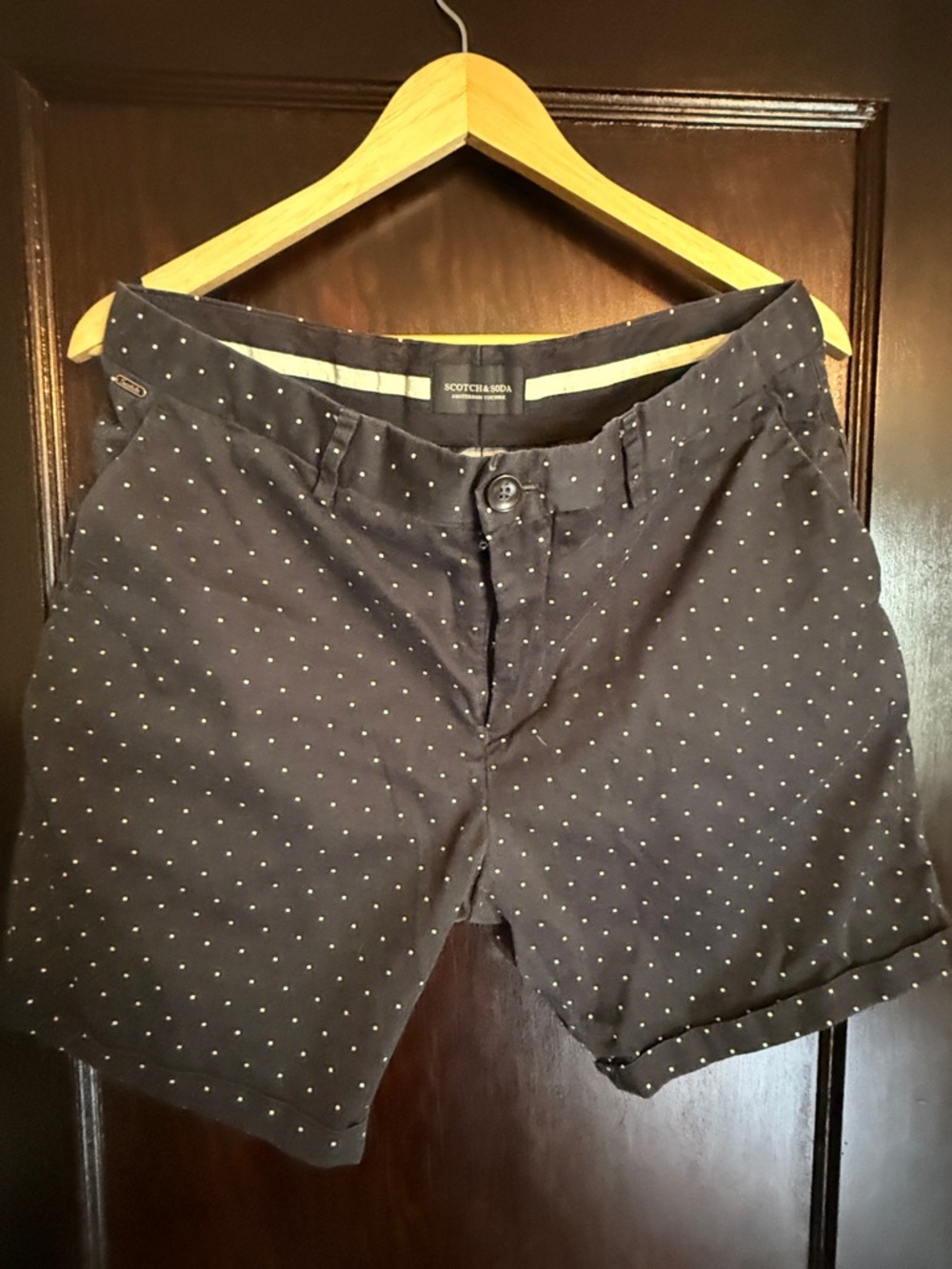 Scotch & Soda Navy Polka Dot Flat Front Shorts